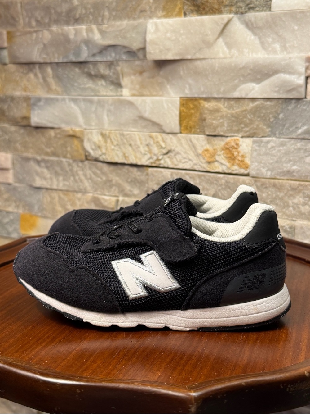 New Balance Kids Black and White Velcro Athletic Sneakers